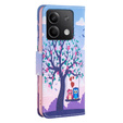 Pattintható tok a Xiaomi Redmi Note 13 5G, Wallet, Owls & Tree kék