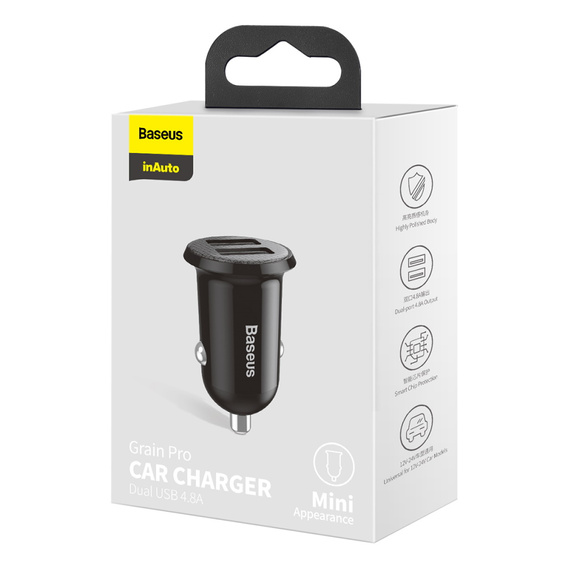Baseus Grain Pro 2x USB 4,8 A autós töltő USB-táplált eszközökhöz – univerzális