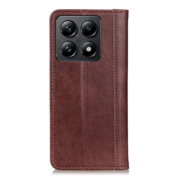 Telefontok a Xiaomi 14T, Wallet Litchi Leather, barna