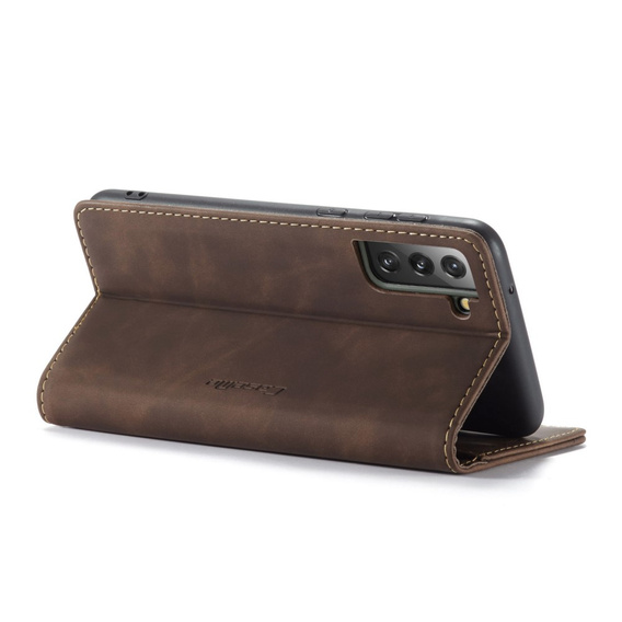 CASEME tok Samsung Galaxy S21 FE, Leather Wallet Case, kávé