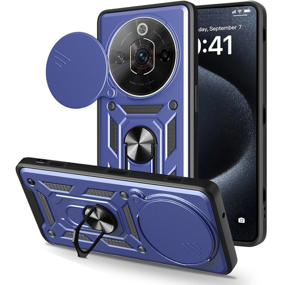 CamShield Slide páncélozott tok kameravédővel és gyűrűvel a Nubia Focus Pro 5G készülékhez, kék színben