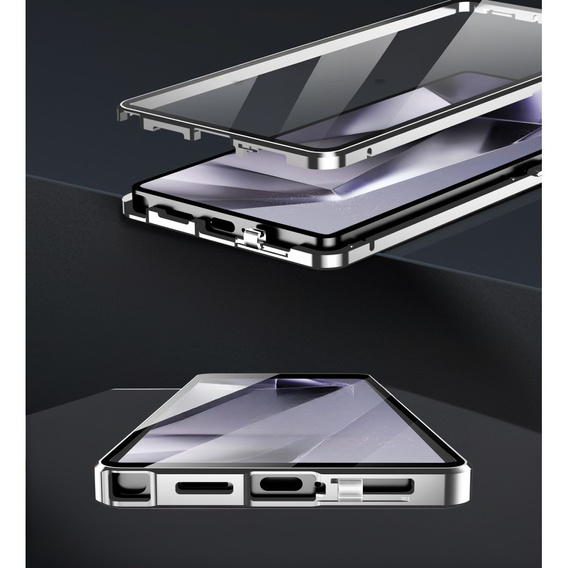 Magnetic Dual Glass MagSafe tok Samsung Galaxy S25 Ultra, ezüst