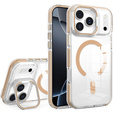 Tok iPhone 17 Pro Max készülékhez, MagSafe, állvánnyal, átlátszó, arany betétekkel