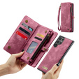 CASEME tok Samsung Galaxy S25 Ultra, Retro Leather Wallet, szíjjal, piros