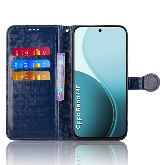 Pántos tok Oppo Reno 14F, pénztárca Rhombus, kék