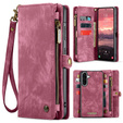 CASEME tok Samsung Galaxy A56 5G, Retro Leather Wallet, szíjjal, piros