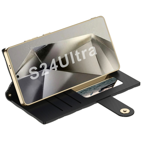 Flip tok Samsung Galaxy S24 Ultra készülékhez, GKK Mirror Wallet, fekete