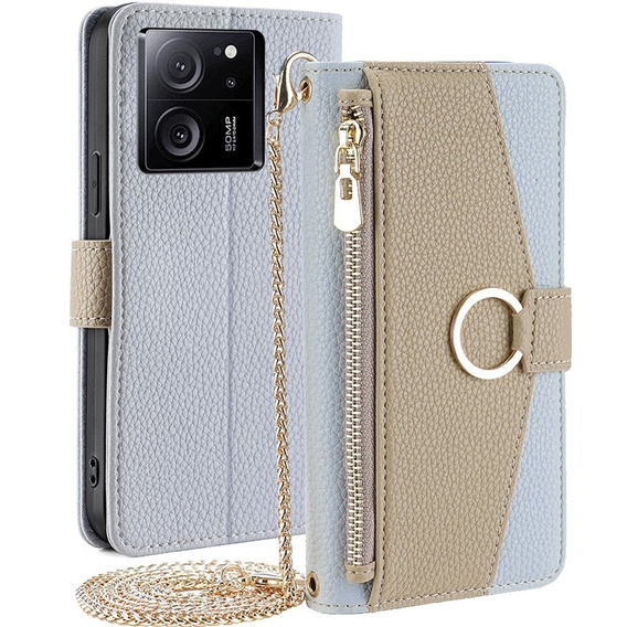 Flip tok Xiaomi 13T / 13T Pro / Redmi K60 Ultra, Wallet Zipper Pocket, tükörrel, kék