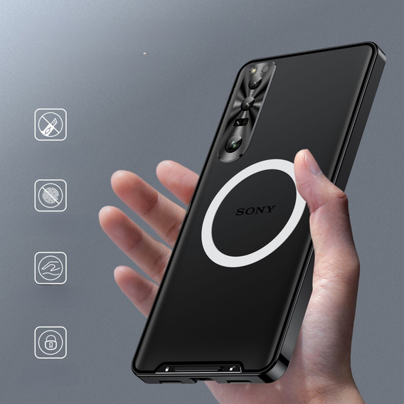 Kameravédő tok Sony Xperia 1 V, CamShield MagSafe, átlátszó / fekete