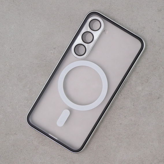 Magnetic Dual Glass MagSafe tok Samsung Galaxy S23+ Plus, ezüst