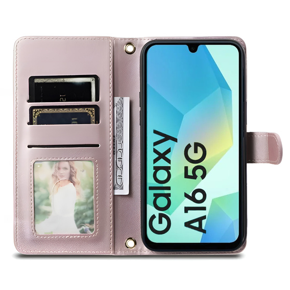 Flap tok Samsung Galaxy A16, Rhombus Crossbody Leather, rózsaszín rose gold