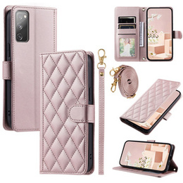 Flap tok Samsung Galaxy S20 FE, Rhombus Crossbody Leather, rózsaszín rose gold