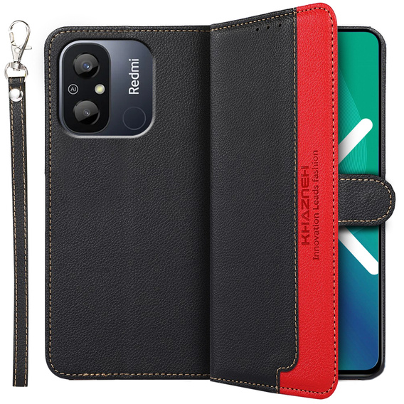 Pattintható tok a Xiaomi Redmi 12C, KHAZNEH RFID, fekete / piros