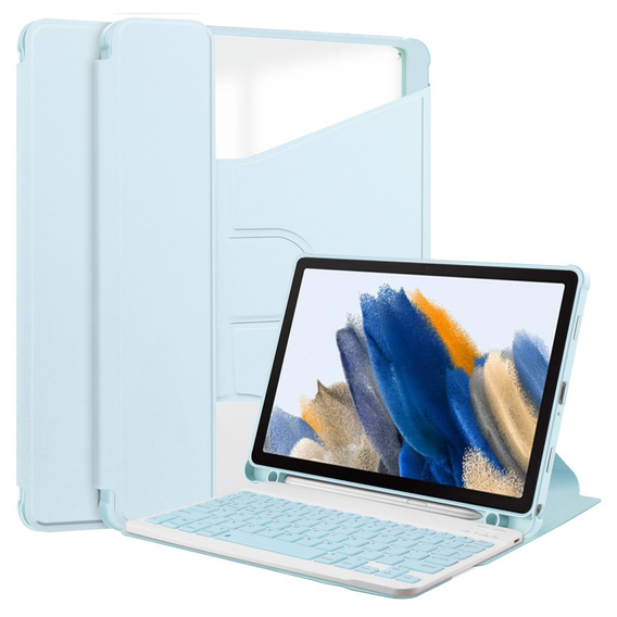 Billentyűzet tok Samsung Galaxy Tab A9+, Rotary 360° Leather, világoskék
