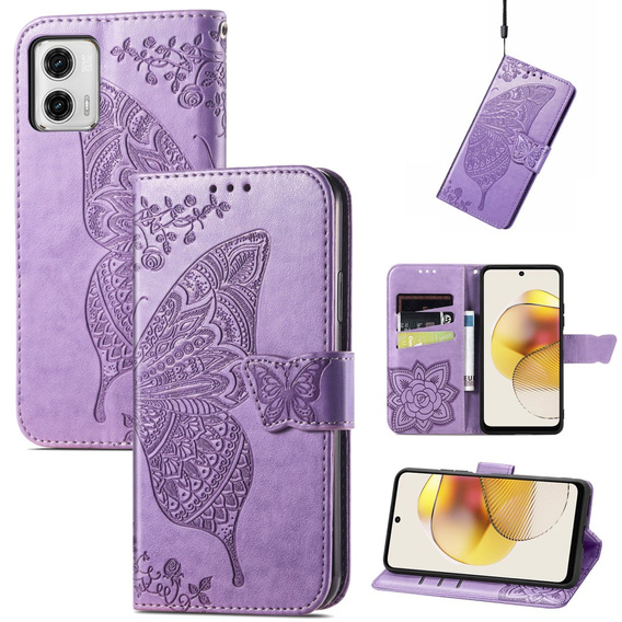 Pattintható tok a Motorola Moto G73 5G, Butterfly, lila