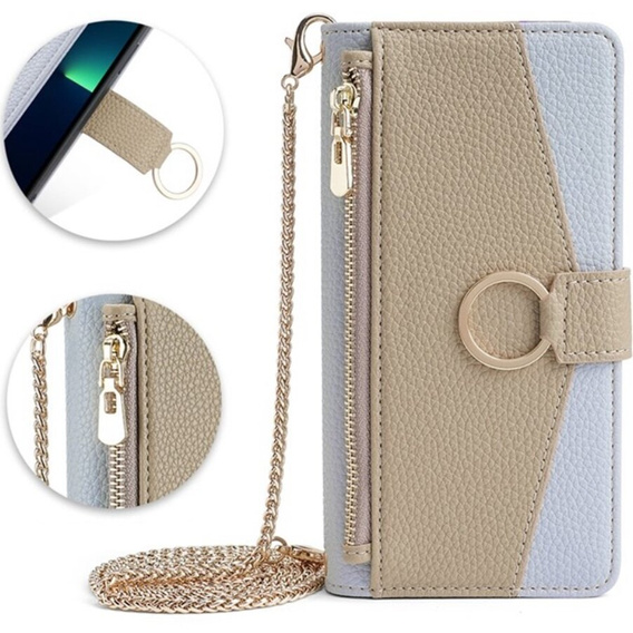 Flip tok Samsung Galaxy A53 5G, Wallet Zipper Pocket, tükörrel, kék