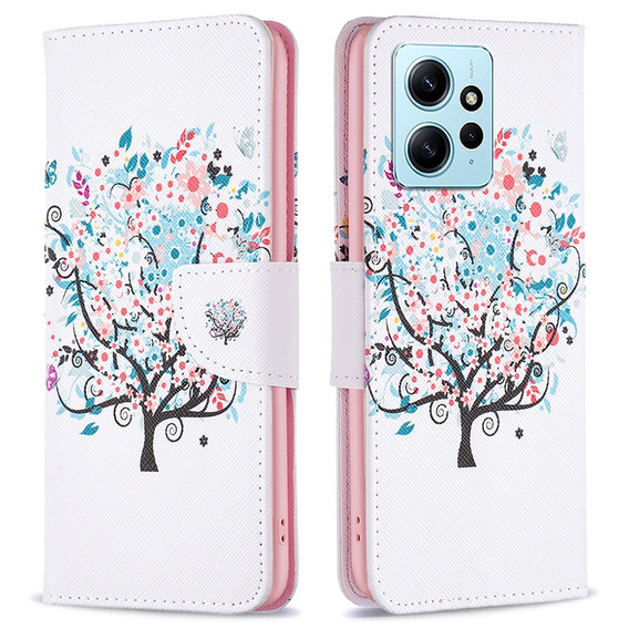 Pattintható tok a Xiaomi Redmi Note 12 4G, Wallet, colorful tree , fehér