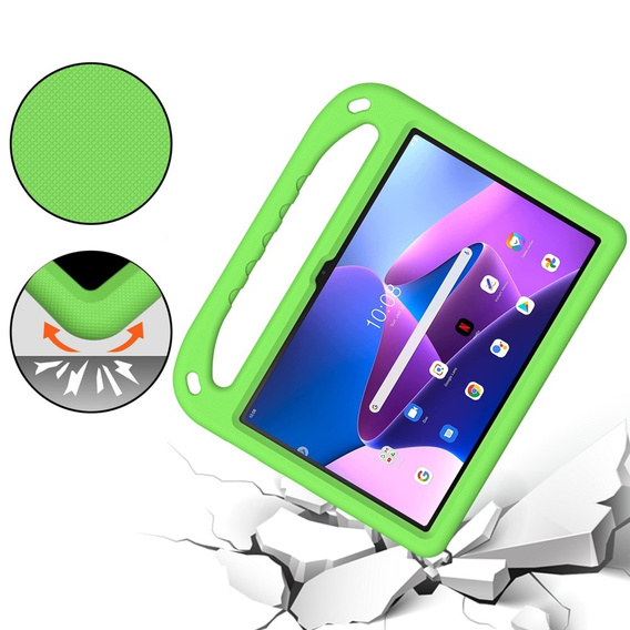 Gyermek tok Lenovo Tab M10 10.1 Gen 3, gyermek tok fogantyúval, zöld