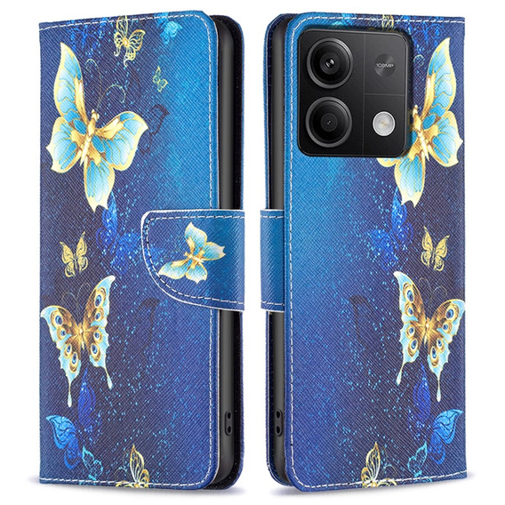 Pattintható tok a Xiaomi Redmi Note 13 5G, Wallet, Butterflies kék