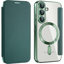 Pattintható tok a Samsung Galaxy S25, RFID Wallet MagSafe CamShield, zöld
