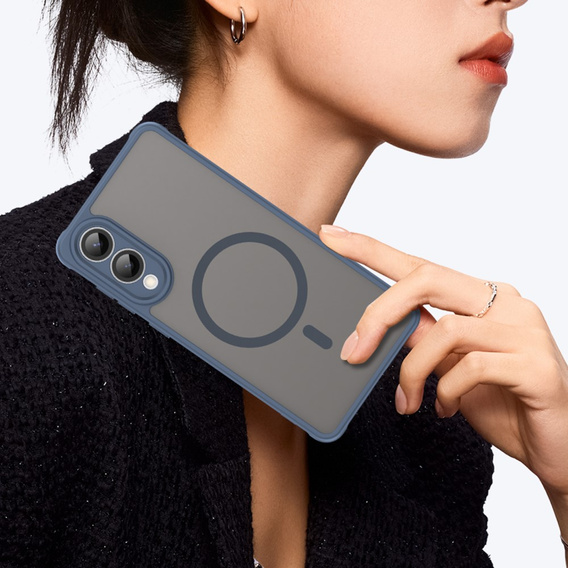 Tok Samsung Galaxy S25 Edge, Kickstand Matt Case, MagSafe-hoz, kék + képernyőüveg