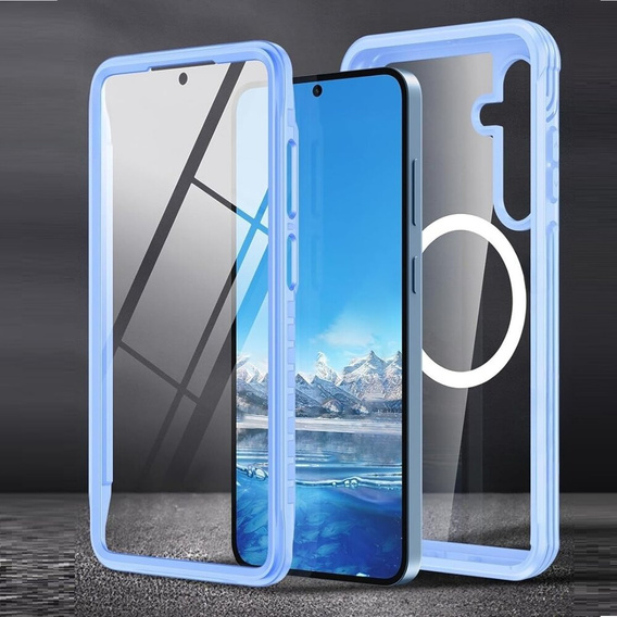 Tok Samsung Galaxy A55 5G-hoz, Shockproof, üveggel, MagSafe-hoz, kék