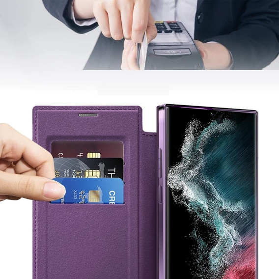 Pattintható tok a Samsung Galaxy S22 Ultra 5G, RFID Wallet MagSafe CamShield, lila