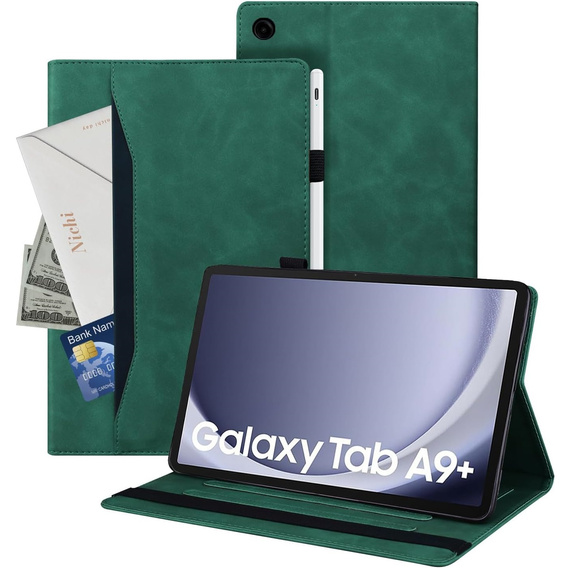 Tok Samsung Galaxy Tab A9+, Classic, tolltartóval, zöld