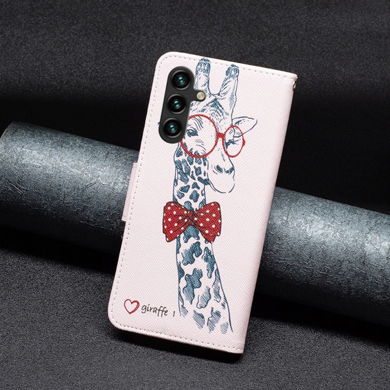 Pattintható tok a Samsung Galaxy A05s, Wallet, giraffe, rózsaszín