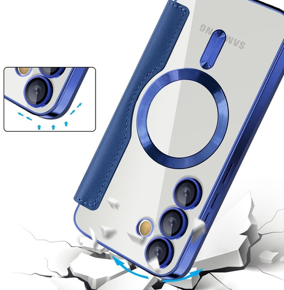 Pattintható tok a Samsung Galaxy S25 FE, RFID Wallet MagSafe CamShield, sötétkék