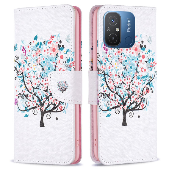 Pattintható tok a Xiaomi Redmi 12C, Wallet, colorful tree, fehér