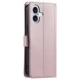 Flap tok iPhone 16, Rhombus Crossbody Leather, rózsaszín rose gold