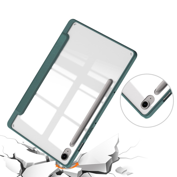 Tok Samsung Galaxy Tab S10 Lite / S10 FE / S9 FE, Smartcase Hybrid, tolltartó résszel, sötétzöld