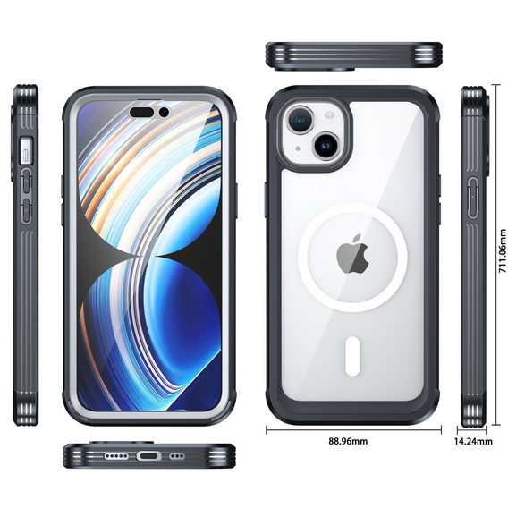 Tok iPhone 15 Plus, páncélozott teljes védelem 360° MagSafe, képernyőüveg, fekete