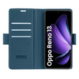 Tok Oppo Reno 13, ERBORD Glossy Litchi, pénztárca patenttal, kék