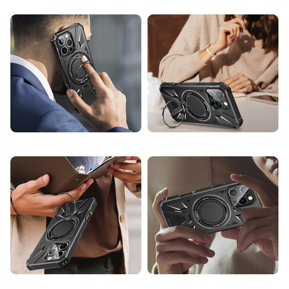 Tok iPhone 16 Pro Max-hoz, páncélozott, állvánnyal és fogantyúval, fekete