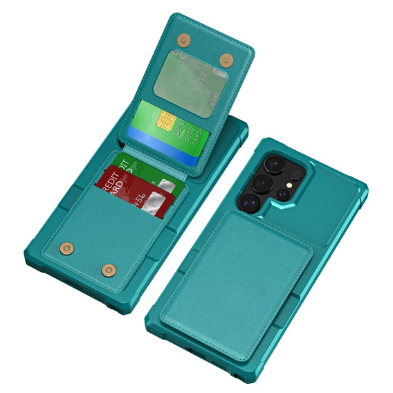 Tok Samsung Galaxy S25 Ultra, Card Holder Kickstand, zöld