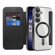 Pattintható tok a Samsung Galaxy S25, RFID Wallet MagSafe CamShield, fekete