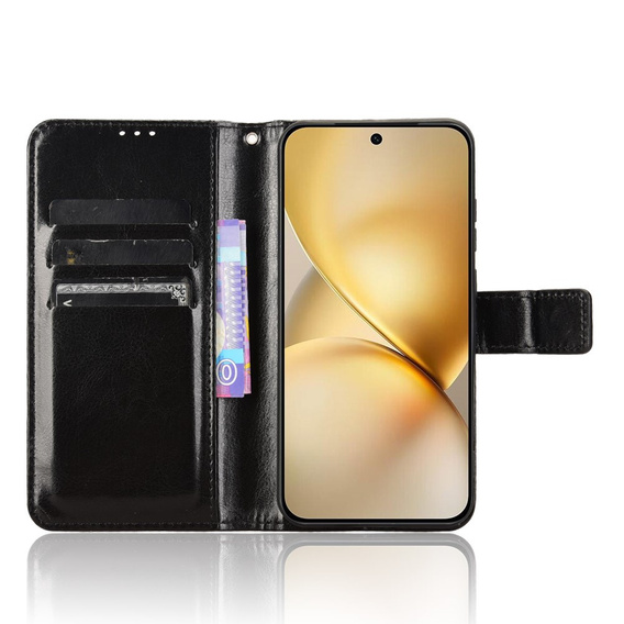 Pattintható tok a Vivo X200 Pro 5G, Crazy Horse Wallet, fekete