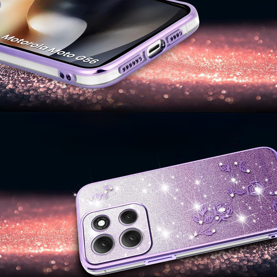 Tok Motorola Moto G56 5G, Glitter Flower, lila