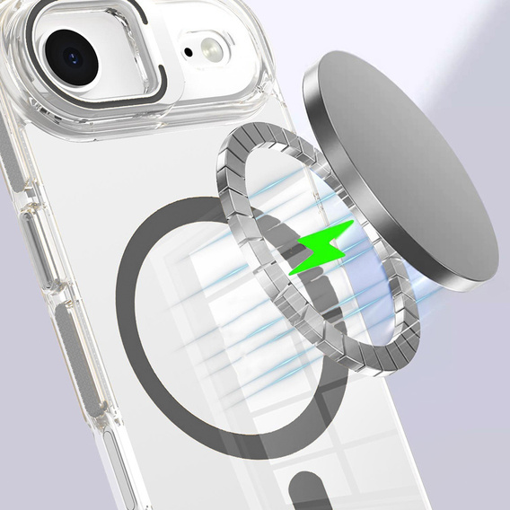 Tok iPhone Air készülékhez, MagSafe, állvánnyal, átlátszó, szürke betétekkel