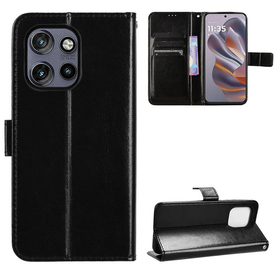 Pattintható tok a Motorola Edge 50 Neo / Motorola ThinkPhone 25, Crazy Horse Wallet, fekete
