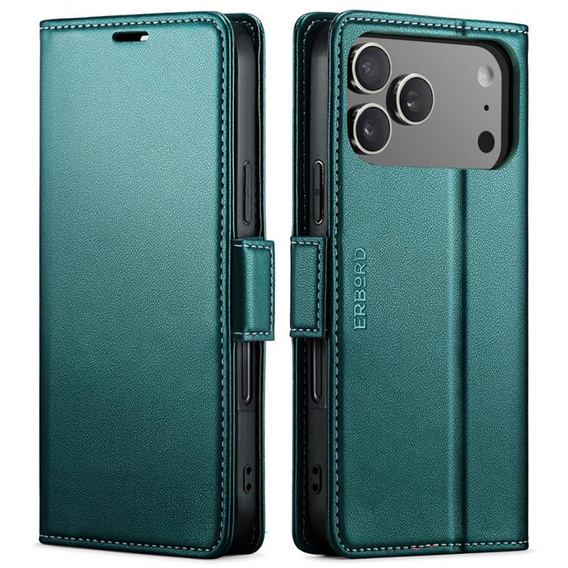 ERBORD Fényes Litchi - pénztárca tok patenttal iPhone 17 Pro Max készülékhez