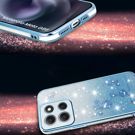 Tok Motorola Moto G86 5G, Glitter Flower, kék