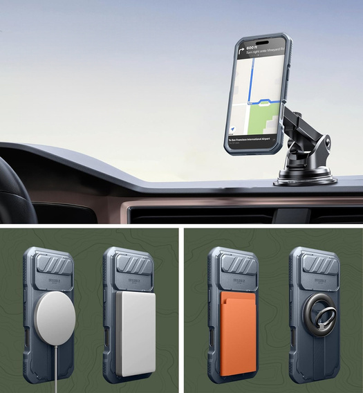 Dexnor páncélozott tok állvánnyal és fényképezőgép zárral, MagSafe iPhone Air készülékhez