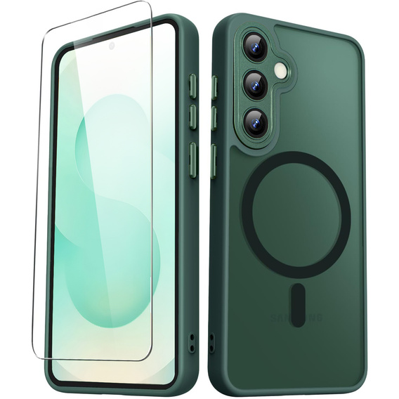 Tok Samsung Galaxy S25-hoz, MagSafe, ERBORD Matt Case, zöld + képernyőüveg