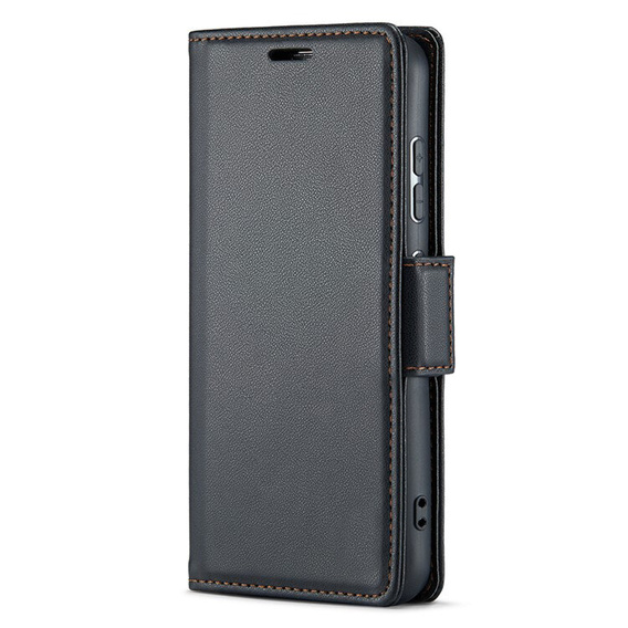 Tok Oppo Reno 12, ERBORD Glossy Litchi, pénztárca patenttal, fekete