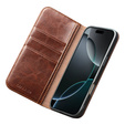 QIALINO valódi marhabőr flip tok iPhone 17 Pro Max készülékhez, barna