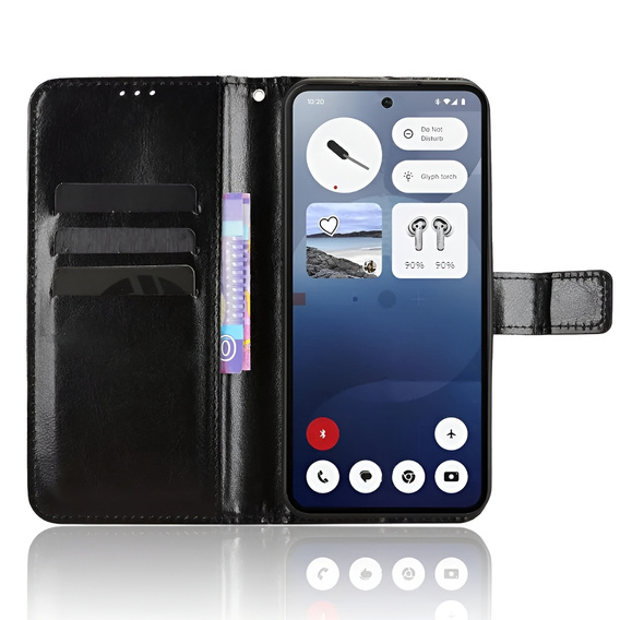 Pattintható tok a Nothing Phone 3 5G, Crazy Horse Wallet, fekete