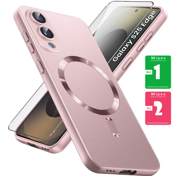 Tok Samsung Galaxy S25 Edge, ColorMag, MagSafe-hoz, rózsaszín + 9H edzett üveg